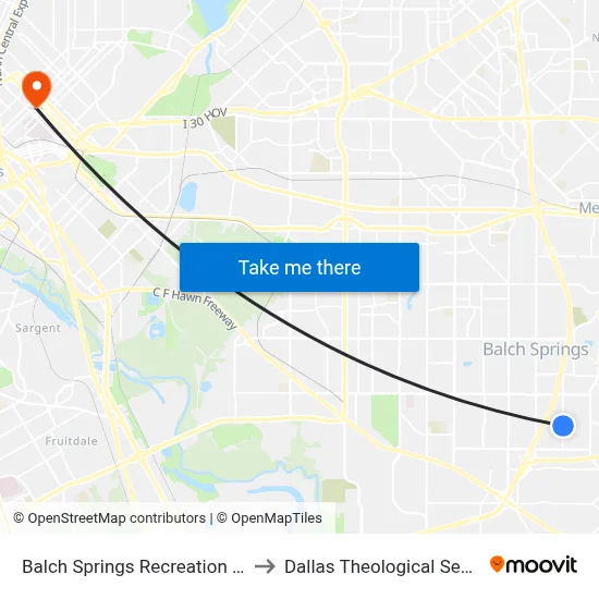 Balch Springs Recreation Center to Dallas Theological Seminary map
