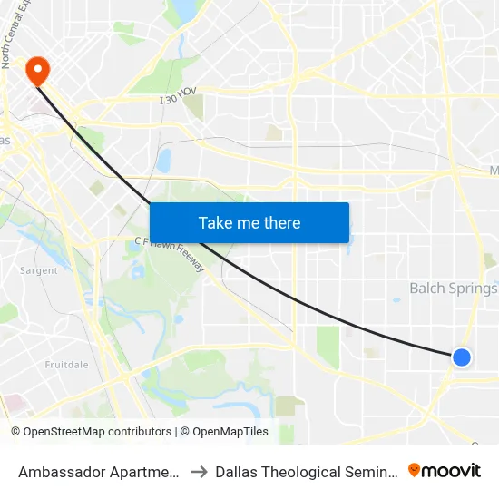 Ambassador Apartments to Dallas Theological Seminary map