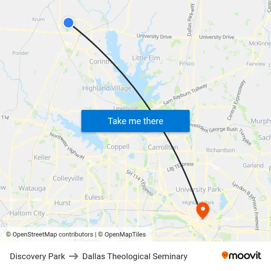 Discovery Park to Dallas Theological Seminary map
