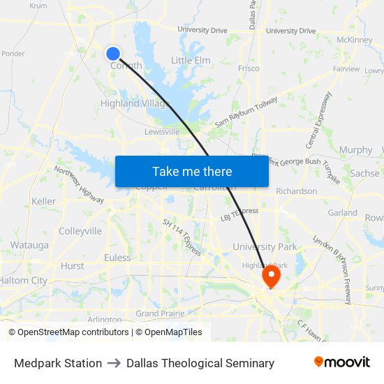 Medpark Station to Dallas Theological Seminary map