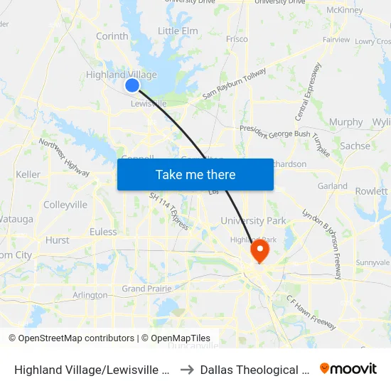 Highland Village/Lewisville Lake Station to Dallas Theological Seminary map