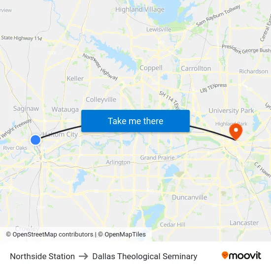 Northside Station to Dallas Theological Seminary map