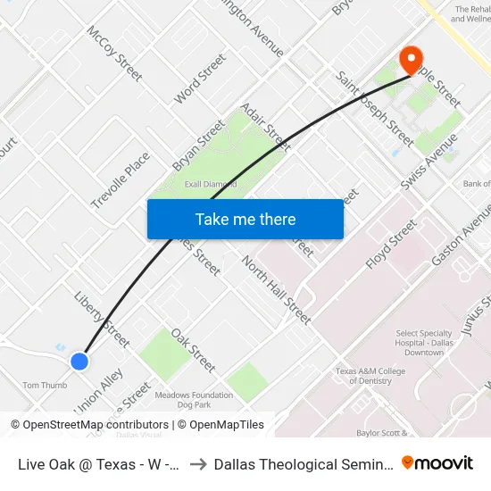 Live Oak @ Texas - W - Ns to Dallas Theological Seminary map