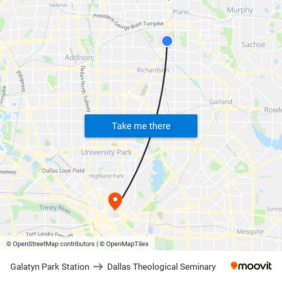 Galatyn Park Station to Dallas Theological Seminary map
