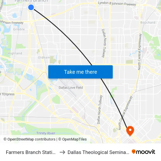 Farmers Branch Station to Dallas Theological Seminary map