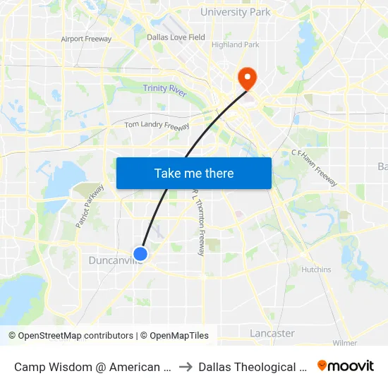 Camp Wisdom @ American Way - E - Ns to Dallas Theological Seminary map