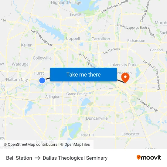 Bell Station to Dallas Theological Seminary map