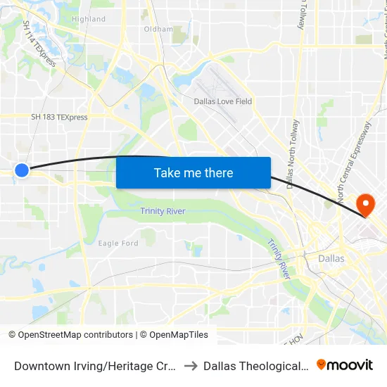 Downtown Irving/Heritage Crossing Station to Dallas Theological Seminary map