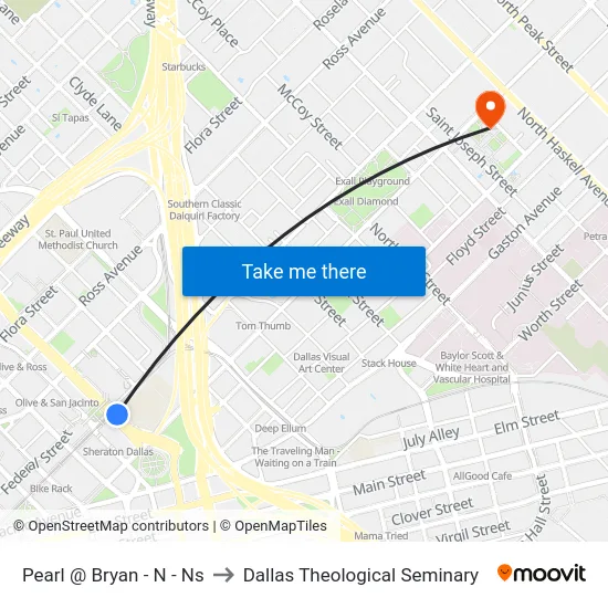 Pearl @ Bryan - N - Ns to Dallas Theological Seminary map