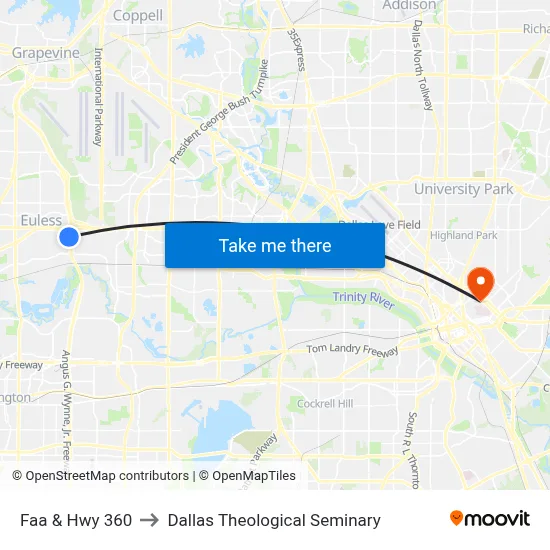 Faa & Hwy 360 to Dallas Theological Seminary map