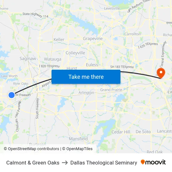 Calmont & Green Oaks to Dallas Theological Seminary map