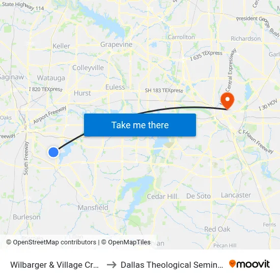 Wilbarger & Village Creek to Dallas Theological Seminary map