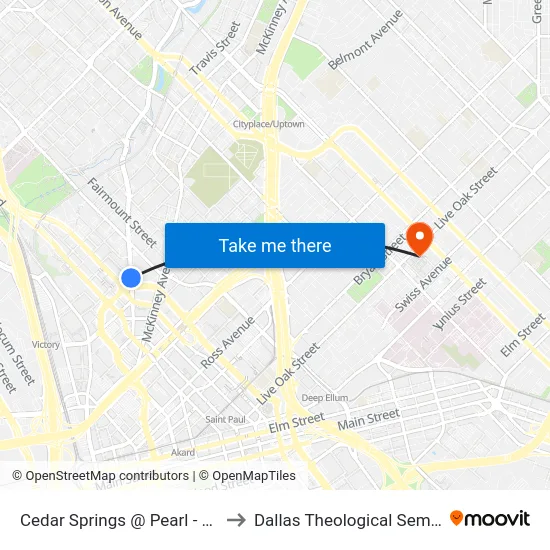 Cedar Springs @ Pearl - S - Ns to Dallas Theological Seminary map