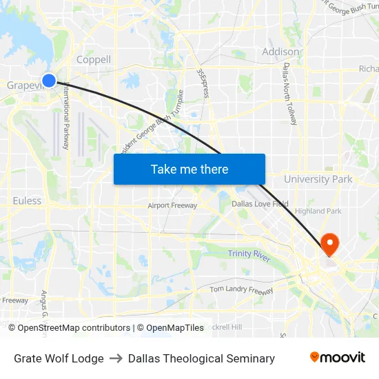 Grate Wolf Lodge to Dallas Theological Seminary map
