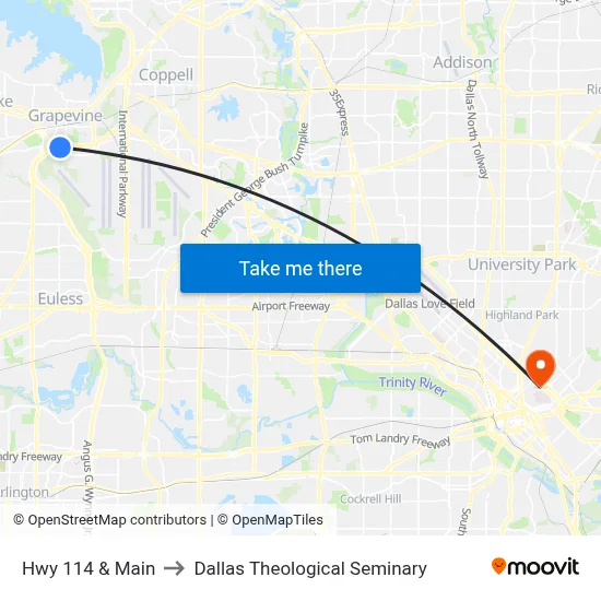Hwy 114 & Main to Dallas Theological Seminary map