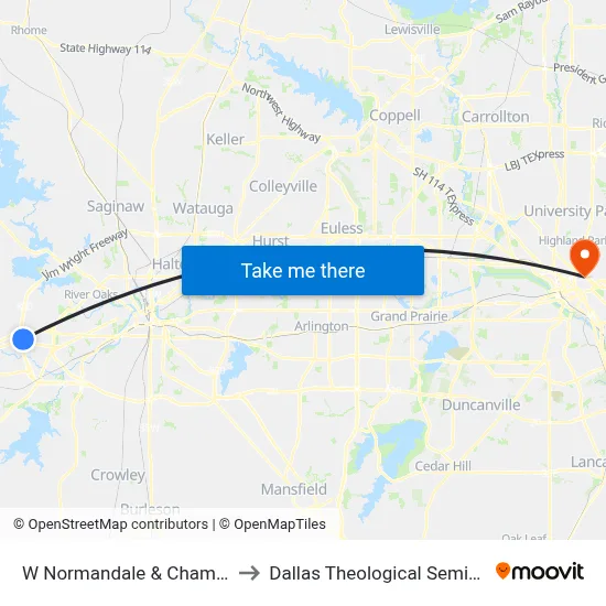 W Normandale & Chaminta to Dallas Theological Seminary map