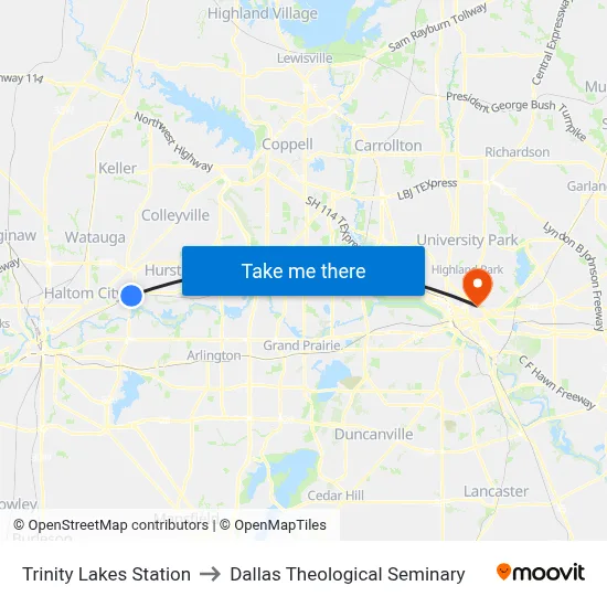 Trinity Lakes Station to Dallas Theological Seminary map