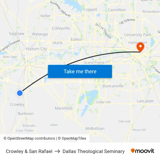 Crowley & San Rafael to Dallas Theological Seminary map