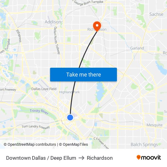 Downtown Dallas / Deep Ellum to Richardson map