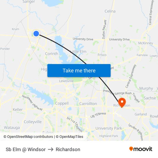 Sb Elm @ Windsor to Richardson map
