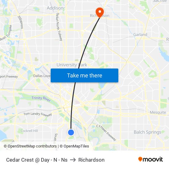 Cedar Crest @ Day - N - Ns to Richardson map