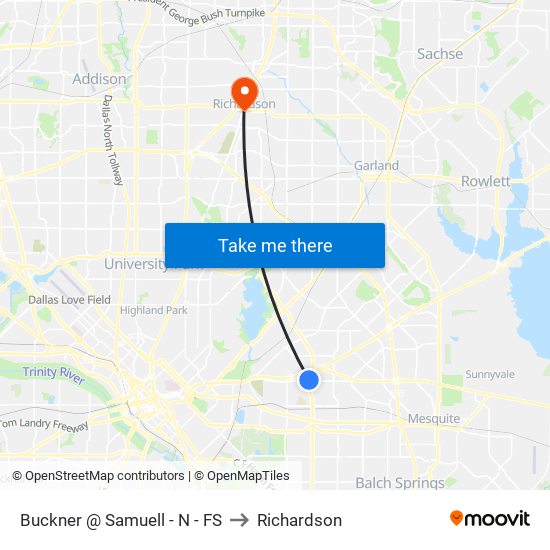 Buckner @ Samuell - N - FS to Richardson map