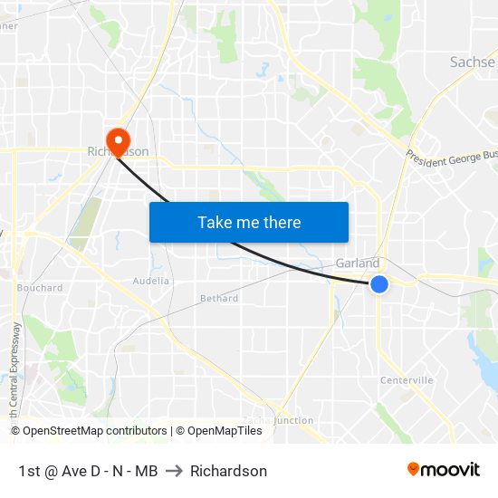 1st @ Ave D - N - MB to Richardson map