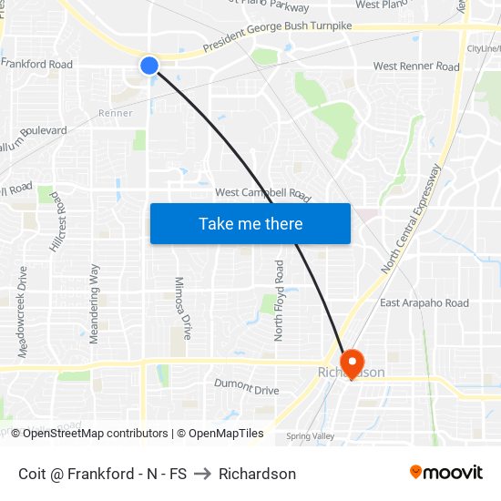 Coit @ Frankford - N - FS to Richardson map