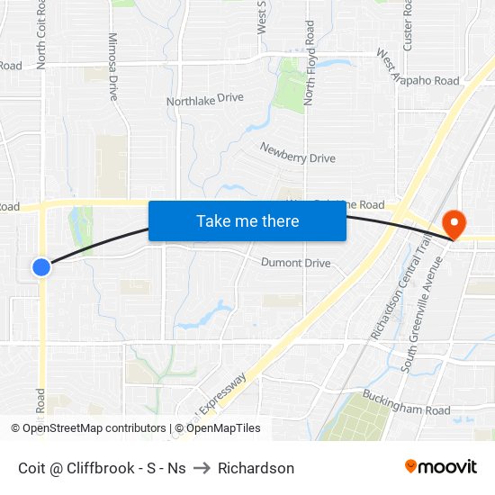 Coit @ Cliffbrook - S - Ns to Richardson map