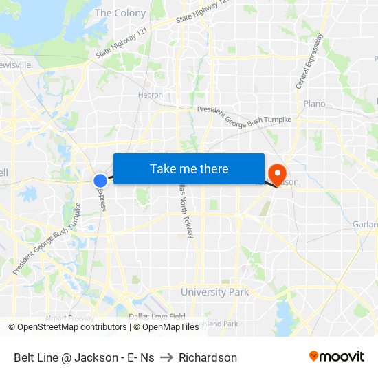 Belt Line @ Jackson - E- Ns to Richardson map