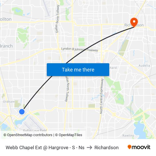 Webb Chapel Ext @ Hargrove - S - Ns to Richardson map