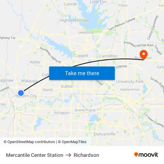 Mercantile Center Station to Richardson map