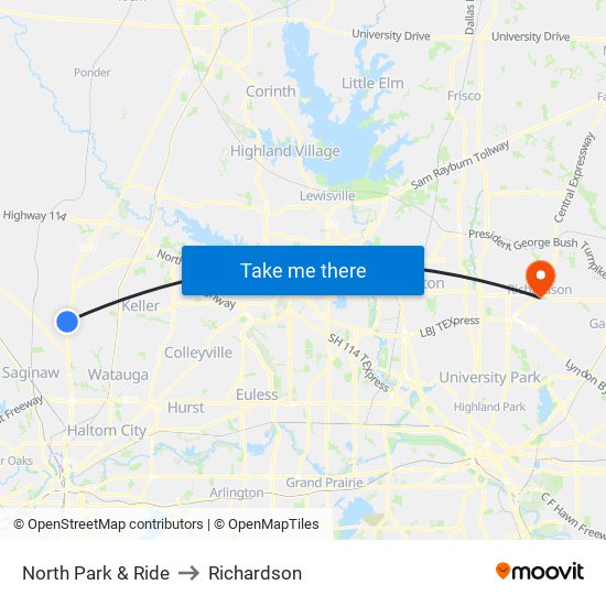 North Park & Ride to Richardson map