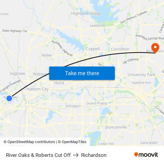 River Oaks & Roberts Cut Off to Richardson map