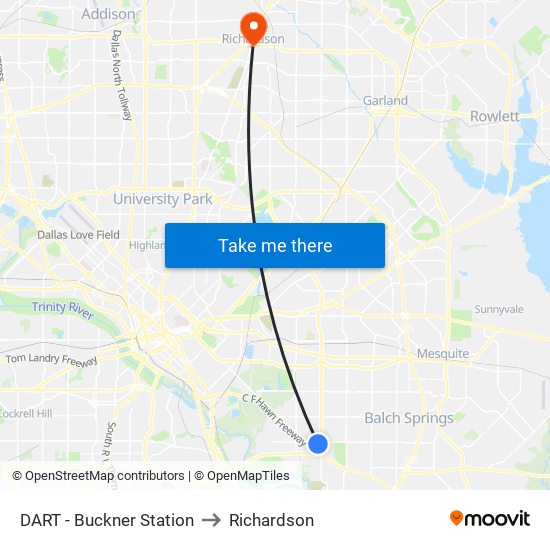 DART - Buckner Station to Richardson map