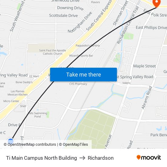 Ti Main Campus North Building to Richardson map