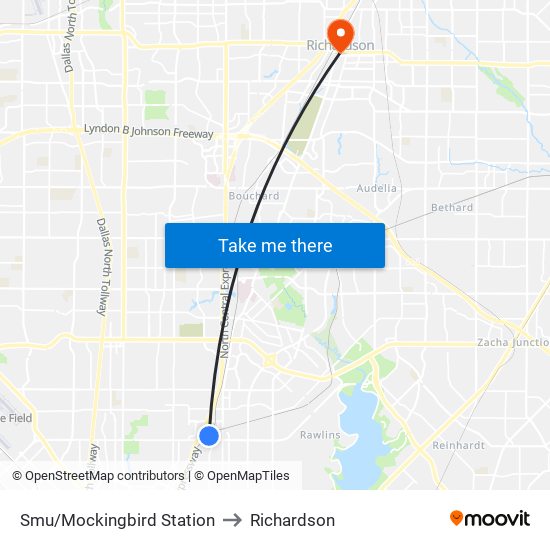 Smu/Mockingbird Station to Richardson map