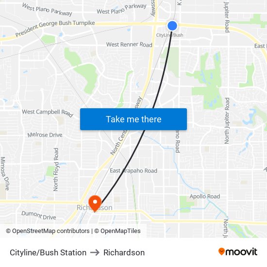 Cityline/Bush Station to Richardson map