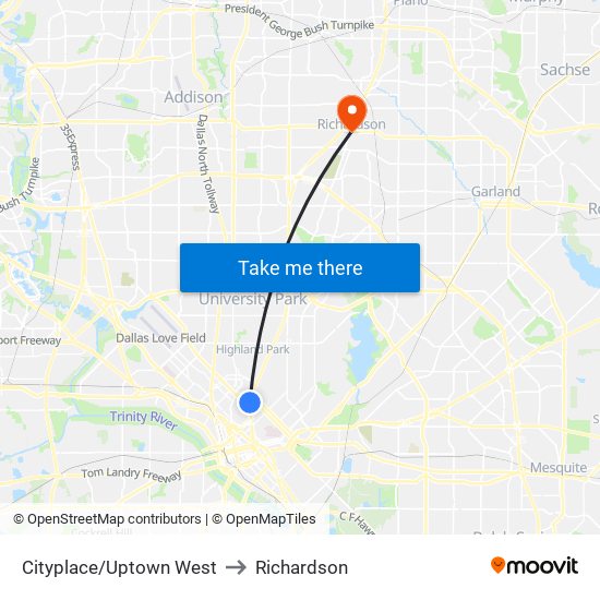 Cityplace/Uptown West to Richardson map