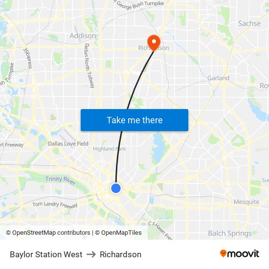 Baylor Station West to Richardson map
