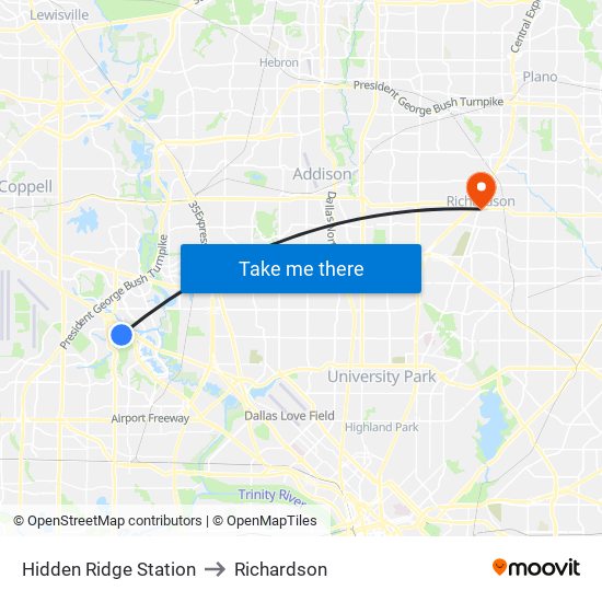 Hidden Ridge Station to Richardson map