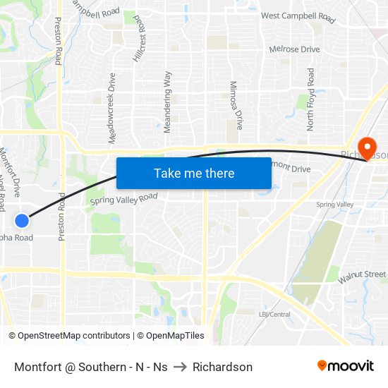 Montfort @ Southern - N - Ns to Richardson map