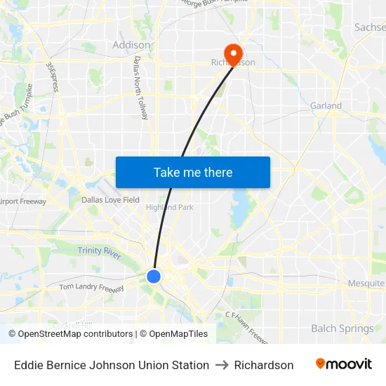 Eddie Bernice Johnson Union Station to Richardson map