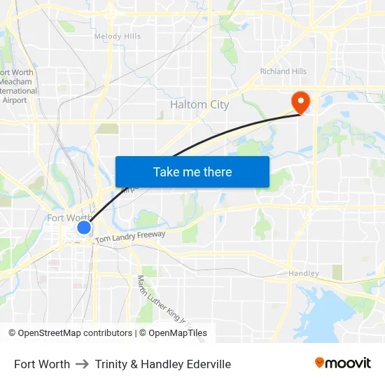 Fort Worth to Trinity & Handley Ederville map