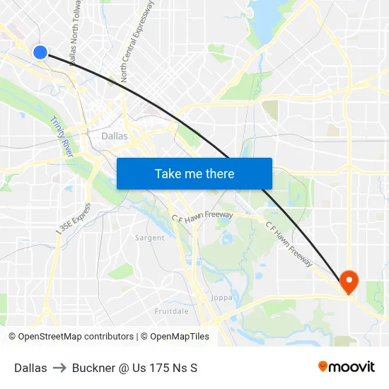 Dallas to Buckner @ Us 175 Ns S map