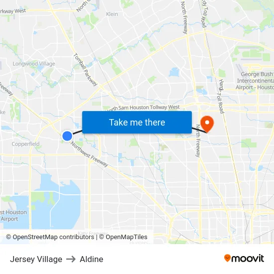 Jersey Village to Aldine map