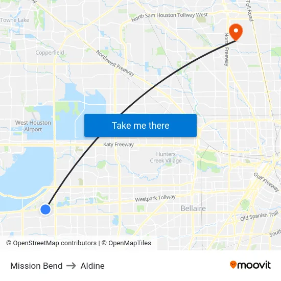 Mission Bend to Aldine map