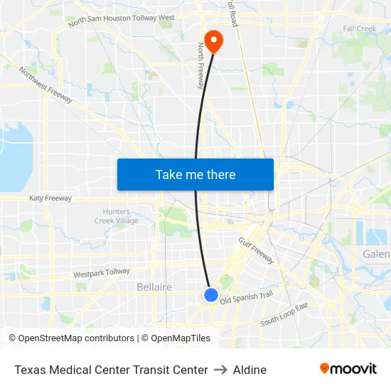 Texas Medical Center Transit Center to Aldine map