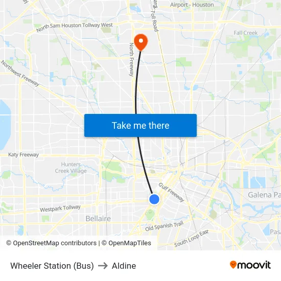 Wheeler Station (Bus) to Aldine map