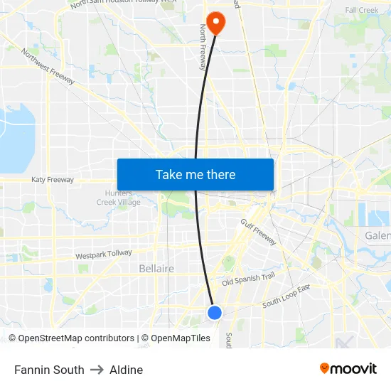 Fannin South to Aldine map